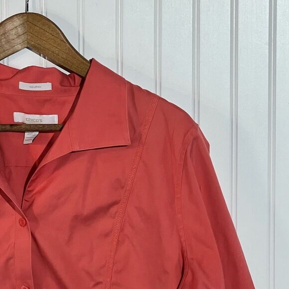 Chico’s No Iron Jacket Women’s 3 X-Large Coral Button Front Long Sleeve VNeck - Picture 5 of 12